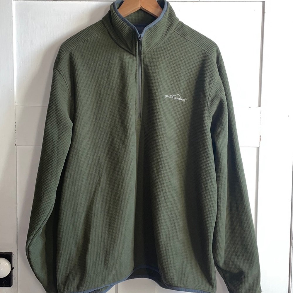 Eddie Bauer Warm Fleece Pullover Quarter Zip Waffle Knit Soft Texture
